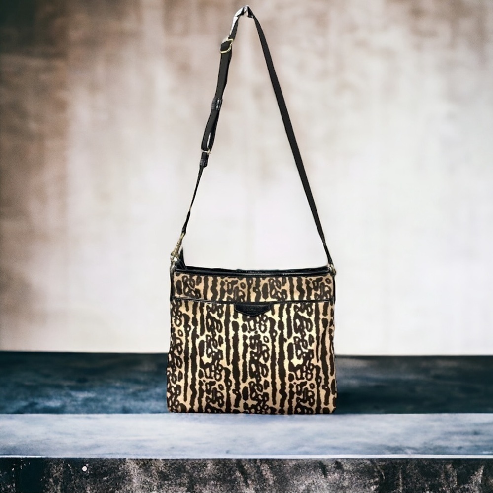 Coach Animal Print Ocelot Canvas and Black Patent Leather Crossbody Bag F31686